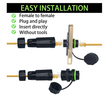 Female To Female RJ45 Waterproof Connector IP68 Panel Mount Coupler